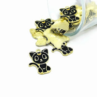 1, 4, 20 or 50 pieces: Witchy Black Enamel Cat Charms