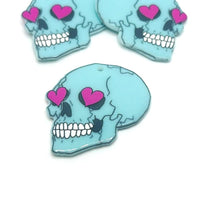 1, 4 or 20 Pieces: Blue Skull with Heart Eyes Charms - Double Sided