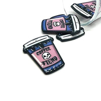 1, 4 or 20 Pieces: Pink Goth Coffee Fiend Halloween Charms - Double Sided