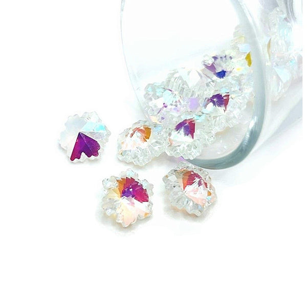 4, 20 or 50 Pieces: Pearl Glass Faceted Snowflake Christmas Charms