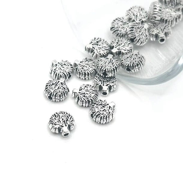 4, 20 or 50 Pieces: Silver Detailed Tree Spacer Charm Beads - Double Sided