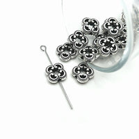 4, 20 or 50 Pieces: Antique Silver Open Flower Spacer Beads, 10x10mm - Double Sided