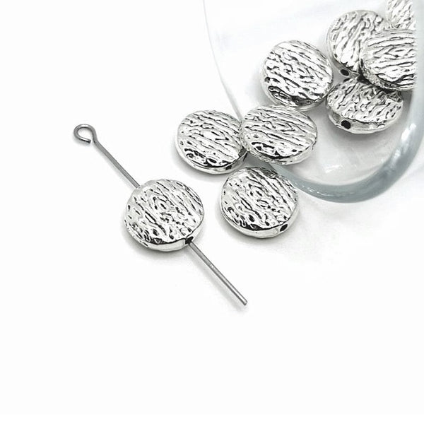 4, 20 or 50 Pieces: Rough Antique Silver Round Spacer Beads, 12mm - Double Sided