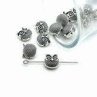 4, 20 or 50 Pieces: Antique Silver Owl Spacer Beads, 11x11mm - Double Sided