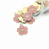 4, 20 or 50 Pieces: Pink and Gold Cherry Blossom Flower Charms