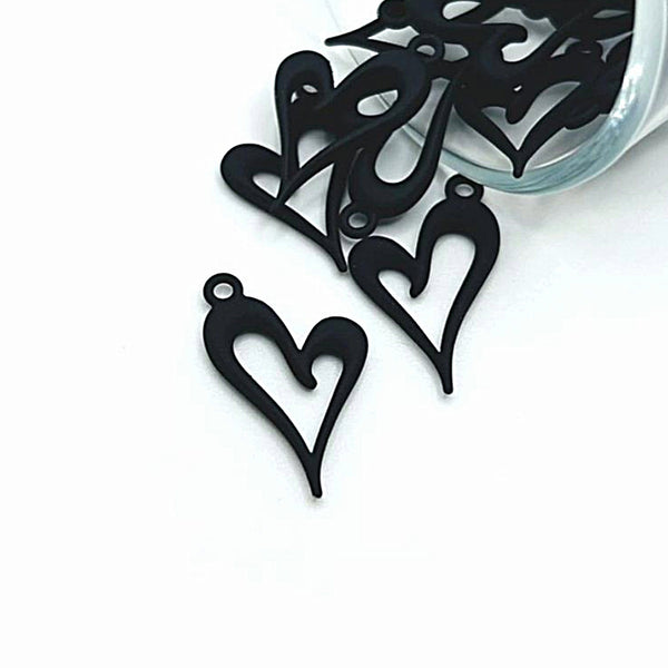 4 , 20 or 50 Pieces: Black Asymmetrical Heart Charms