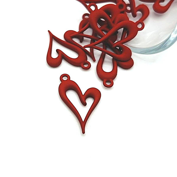 4 , 20 or 50 Pieces: Red Asymmetrical Heart Charms