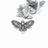 1, 4 or 20 Pieces: Large Silver Death's Head Moth Charms, 25x41mm