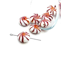 4, 20 or 50 Pieces: Red and White Mint Candy Glass Lampwork Beads