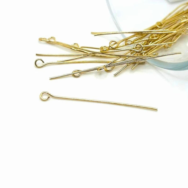 100 or 500 Pieces: KC Gold / Light Gold Eye Pins, 35mm