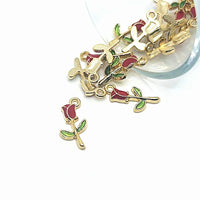 4, 20 or 50 Pieces: Red Enamel Rose Charms