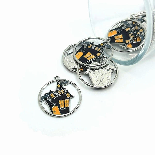 1, 4, 20 or 50 Pieces: Enamel Haunted House Halloween Charms