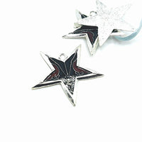 1, 4 or 20 Pieces: Silver, Red and Black Enamel Demon Pentagram Pendants