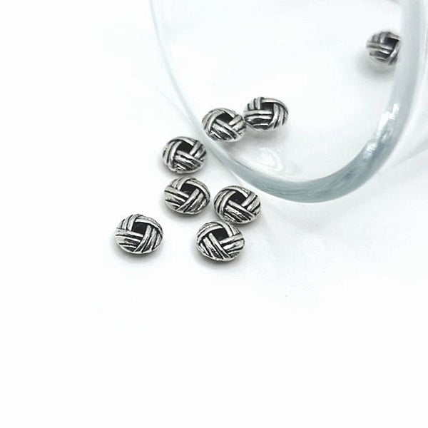 4, 20 or 50 Pieces: Small Antique Silver Round Woven Spacer Beads, 6 x 3 mm - Double Sided