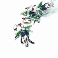 1, 4 or 20 Pieces: Creepy Christmas Candy Cane with Holly and Skull Charms - Double Sided