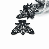 1, 4 or 20 Pieces: Black and White Deaths Head Moth Charms - Double Sided