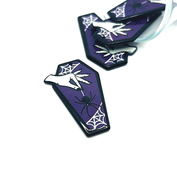 1, 4 or 20 Pieces: Purple Coffin with Spider Charms - Double Sided