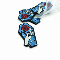 1, 4 or 20 Pieces: Blue Coffin with Bloody Rose Charms - Double Sided