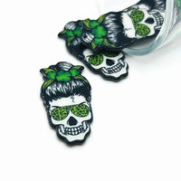 1, 4 or 20 Pieces: Punk St. Patrick's Day Skull Clover Charms - Double Sided