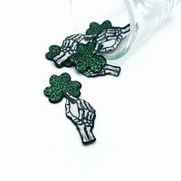 1, 4 or 20 Pieces: Punk St. Patrick's Day Skeleton Hand Clover Charms - Double Sided