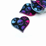 1, 4 or 20 Pieces: Punk Valentine's Day Heart with Skulls Charms - Double Sided