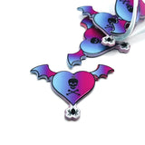 1, 4 or 20 Pieces: Punk Valentine's Day Heart with Bat Wings Charms - Double Sided