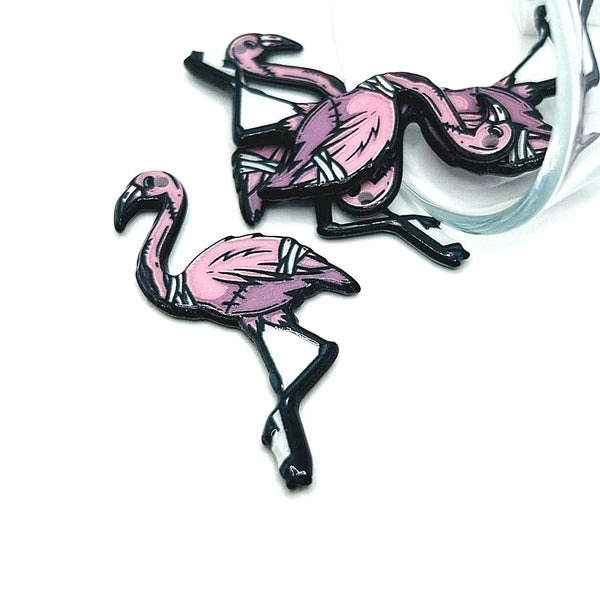 1, 4 or 20 Pieces: Spooky Summer Dead Pink Flamingo Charms - Double Sided