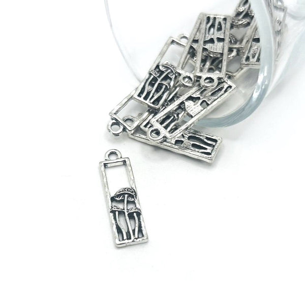 1, 4, 20 or 50 Pieces: Rectangle Silver Mushroom Pendant Charm