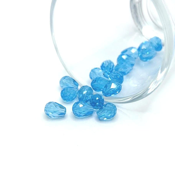 4, 20 or 50 Pieces: 6x8 mm Teardrop Aqua Blue Imitation Crystal December Birthstone Beads