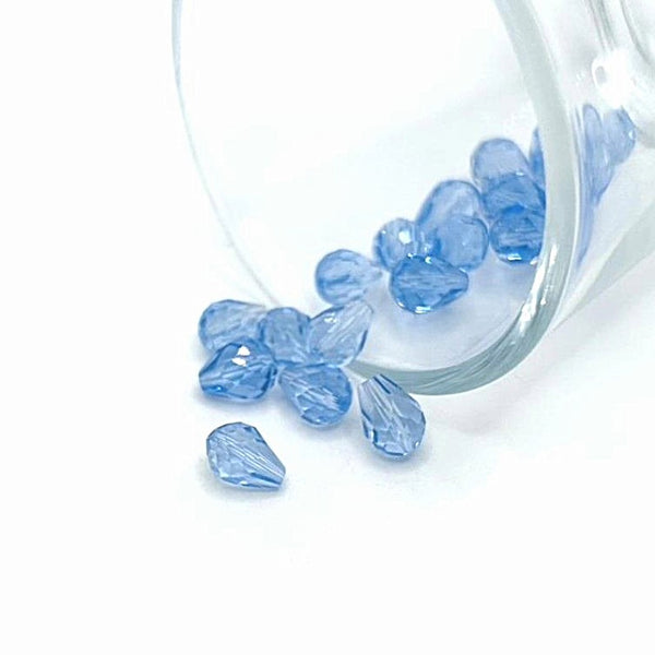 4, 20 or 50 Pieces: 6x8 mm Teardrop Light Blue Imitation Crystal March Birthstone Beads