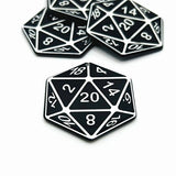 1, 4 or 20 Pieces: Black and White 20 Sided Dice Pendant, D20, Gamer, Acrylic Charm - Double Sided