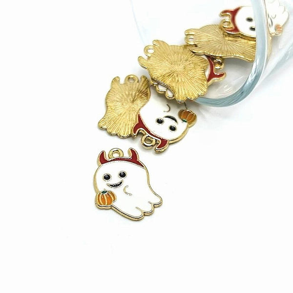 1, 4, 20 or 50 Pieces: White Enamel Ghost with Horns Charms