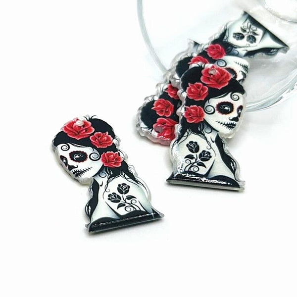 1, 4 or 20 Pieces: Pink Dia De Los Muertos Pendant - Double Sided!