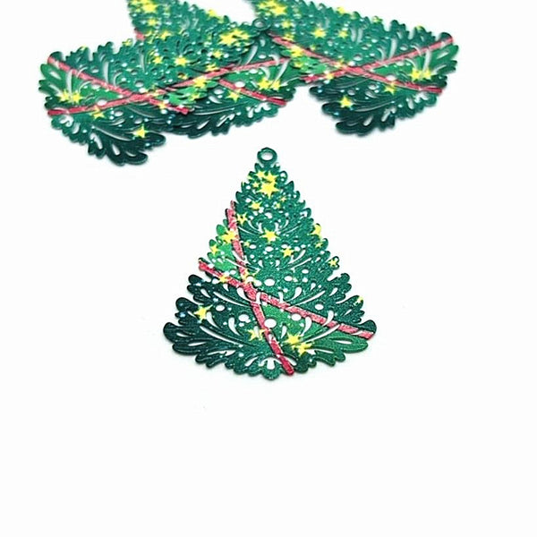 1, 4 or 20 Pieces: Green Filigree Christmas Tree - Double Sided