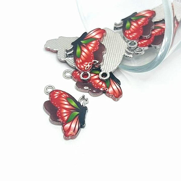 1, 4, 20 or 50 Pieces: Red Enamel Butterfly Charms