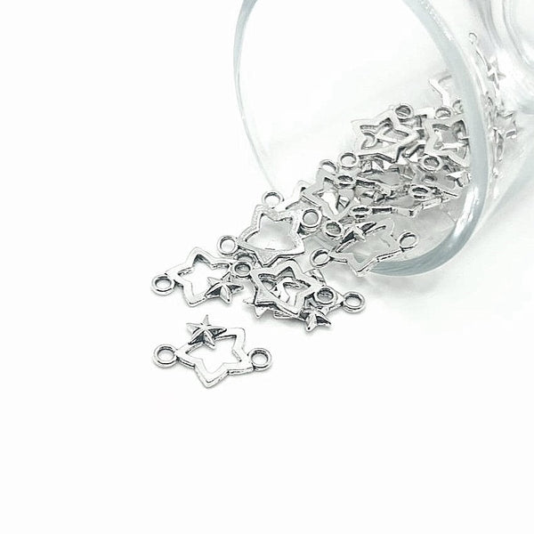 1, 4, 20 or 50 Pieces: Celestial Silver Star Connector Charm