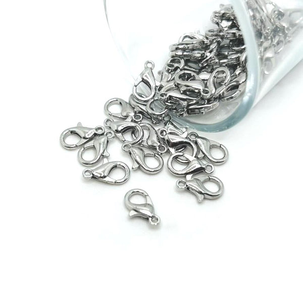 100 or 500 Pieces: 7 x 12 mm Rhodium Silver Lobster Claw Clasps