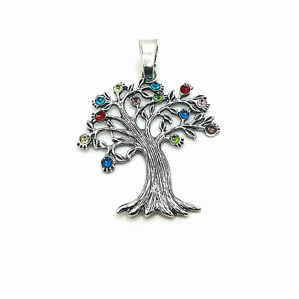 1, 4 or 20 Pieces: Large Silver Tree Pendant with Rhinestones