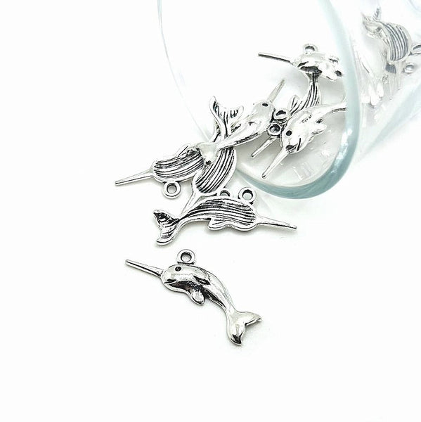 4, 20 or 50 Pieces: Silver Narwhal Charms