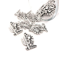 4, 20 or 50 Pieces: Silver Saguaro Cactus Charms with Sun