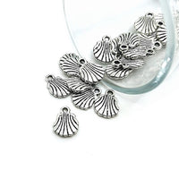 4, 20 or 50 Pieces: Small Silver Clam Sea Shell Charms, Double Sided