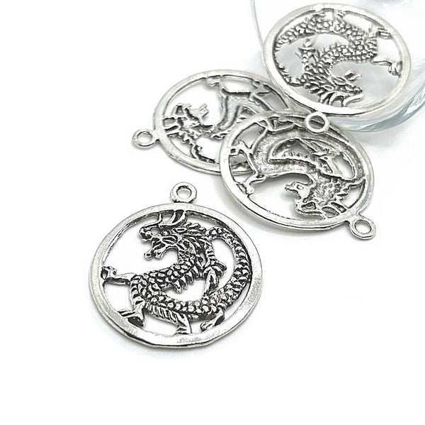 4, 20 or 50 Pieces: Large Silver Chinese Dragon Pendants