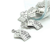 4, 20 or 50 Pieces: Silver Royal Flush Playing Card Charms