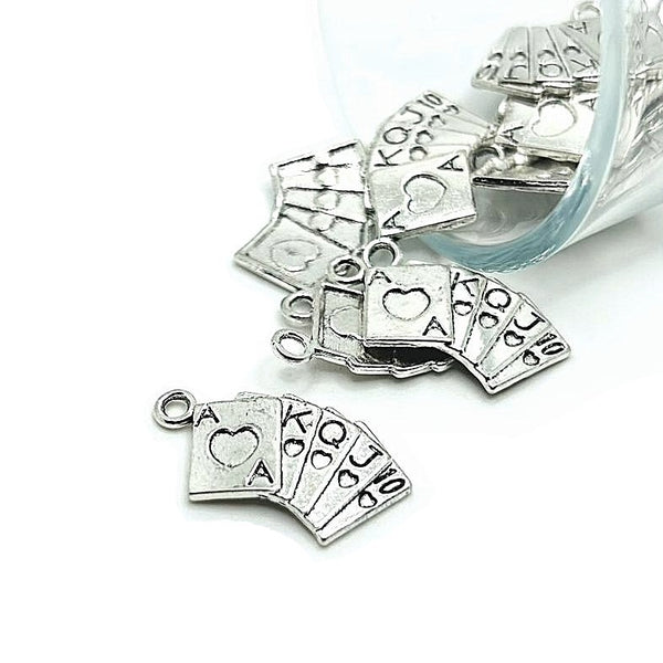 4, 20 or 50 Pieces: Silver Royal Flush Playing Card Charms