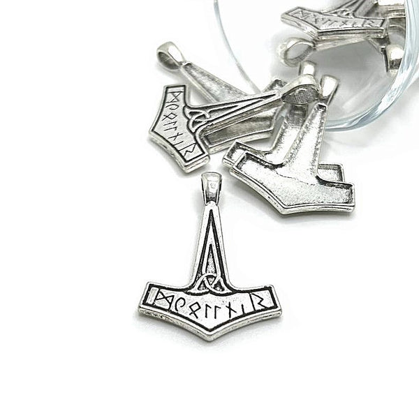 4, 20 or 50 Pieces: Silver Mjolnir Thor Hammer 3D Charms