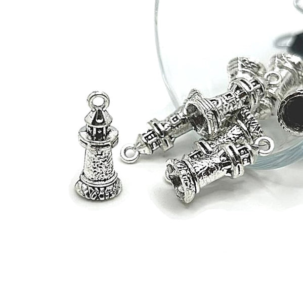 4, 20 or 50 Pieces: Silver Lighthouse 3D Nautical Charms