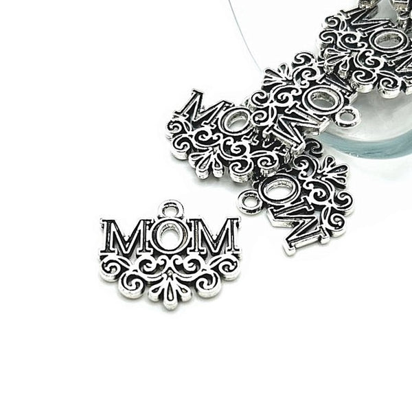 4, 20 or 50 Pieces: Silver Filigree Mom Charms