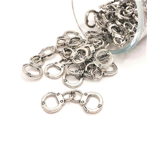 4, 20 or 50 Pieces: Silver Handcuff Partners in Crime Charms