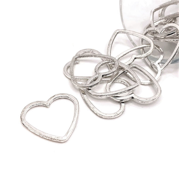 4, 20 or 50 Pieces: Silver Open Heart Connector Charms