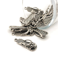 4, 20 or 50 Pieces: Silver Flip Flop Sandal 3D Charms